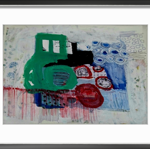 Original Abstract Green and Red Art  9x12 - Picture 2 of 2
